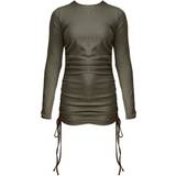 12 - Grøn - Korte kjoler PrettyLittleThing Thick Rib Ruched Side Bodycon Dress - Khaki