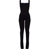 Dame - Firkantet Jumpsuits & Overalls PrettyLittleThing Square Neck Thick Strap Stretch Woven Jumpsuit - Black