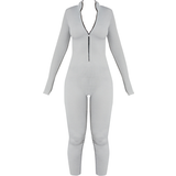 32 - Grå - L Jumpsuits & Overalls PrettyLittleThing Structured Contour Rib Zip Jumpsuit - Grey Marl