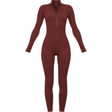 PrettyLittleThing Lange ærmer Jumpsuits & Overalls PrettyLittleThing Structured Contour Rib Zip Jumpsuit - Chocolate