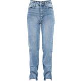 32 - Blå - Slids Bukser & Shorts PrettyLittleThing Split Hem Straight Leg Jeans - Mid Blue Wash