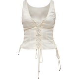 32 - Dame - Snøring Overdele PrettyLittleThing Woven Lace Up Detail Plunge Sleeveless Top - Cream