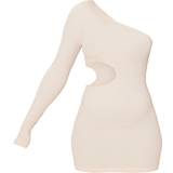 Beige - Cut-Out - Oversized Tøj PrettyLittleThing Structured Contour Rib One Shoulder Cut Out Bodycon Dress - Ecru