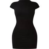 PrettyLittleThing Polyamid Kjoler PrettyLittleThing Structured Contour Rib Cap Sleeve Bodycon Dress - Black