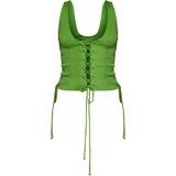 Elastan/Lycra/Spandex - Grøn - Snøring Tøj PrettyLittleThing Woven Lace Up Detail Plunge Sleeveless Top - Bright Green