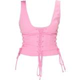8 - Snøring Overdele PrettyLittleThing Woven Lace Up Detail Plunge Sleeveless Top - Candy Pink