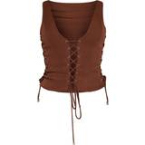 14 - Snøring Tøj PrettyLittleThing Woven Lace Up Detail Plunge Sleeveless Top - Chocolate