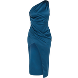 PrettyLittleThing 32 - Blå Kjoler PrettyLittleThing Satin One Shoulder Pleat Detail Midi Dress - Navy