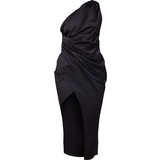 32 - Enskuldret / Enæremet - Sort Kjoler PrettyLittleThing Satin One Shoulder Pleat Detail Midi Dress - Black