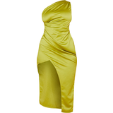 6 - Enskuldret / Enæremet Kjoler PrettyLittleThing Satin One Shoulder Pleat Detail Midi Dress - Olive