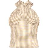 Polyester - Ternede Undertøj PrettyLittleThing Woven Check Print Underbust Halterneck Cross Over Zip Corset - Brown