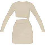 44 - Grå - Korte kjoler PrettyLittleThing Slinky Cut Out Waist Ring Detail Bodycon Dress - Stone