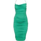 32 - 4 - Grøn Kjoler PrettyLittleThing Crinkle Texture Ruched Cowl Neck Midi Dress - Green