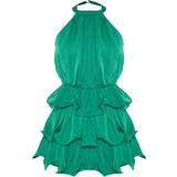 Halterneck - S Jumpsuits & Overalls PrettyLittleThing Tiered Frill Short Halterneck Playsuit - Emerald Green