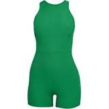 6 - Grøn Jumpsuits & Overalls PrettyLittleThing Ribbed Racer Neck Unitard - Green