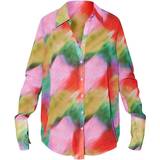 32 - Dame - Mesh Overdele PrettyLittleThing Abstract Printed Oversized Beach Shirt - Purple