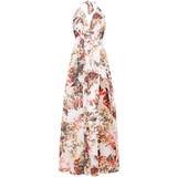 Halterneck - Lange kjoler - S PrettyLittleThing Floral Print Chiffon Halterneck Maxi Dress - White