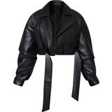 PrettyLittleThing Sort Overtøj PrettyLittleThing Oversized Belted Hem Cropped Biker Jacket - Black