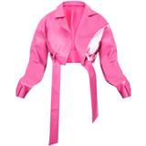 32 - Pink Overtøj PrettyLittleThing Oversized Belted Hem Cropped Biker Jacket - Pink