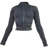 PrettyLittleThing Polyamid Overtøj PrettyLittleThing Acid Wash Seamless Ribbed Zip Up Cropped Sports Jacket - Grey
