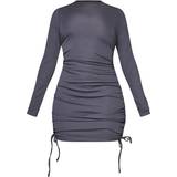 32 - Grå - L Kjoler PrettyLittleThing Thick Rib Ruched Side Bodycon Dress - Charcoal