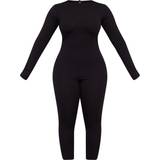 8 - Lange ærmer Jumpsuits & Overalls PrettyLittleThing Shape Rib Underbust Detail Long Sleeve Jumpsuit - Black