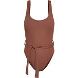 PrettyLittleThing Dame Badedragter PrettyLittleThing Tie Waist Crinkle Swimsuit - Chocolate