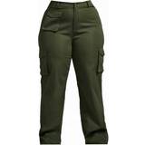 28 - Dame - Grøn Bukser & Shorts PrettyLittleThing Pocket Front Cargo Straight Leg Trousers Plus Size - Khaki
