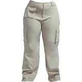 26 - Beige - Dame Bukser & Shorts PrettyLittleThing Pocket Front Cargo Straight Leg Trousers Plus Size - Stone