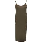 14 - 32 - Dame - Lange kjoler PrettyLittleThing Shape Jersey Strappy Maxi Dress - Olive Khaki