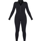 PrettyLittleThing Høj krave Jumpsuits & Overalls PrettyLittleThing Petite Structured Ribbed Jumpsuit - Black