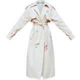 PrettyLittleThing Bomuld Overtøj PrettyLittleThing Panel Detail Belted Trench Coat - Stone