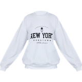 14 - 32 - Elastan/Lycra/Spandex Sweatere PrettyLittleThing New York Downtown Slogan Printed Sweatshirt - White