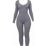 32 - Grå - L Jumpsuits & Overalls PrettyLittleThing Long Sleeve Knitted Jumpsuit - Charcoal