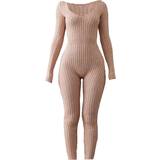 36 - U-udskæring Jumpsuits & Overalls PrettyLittleThing Long Sleeve Knitted Jumpsuit - Oatmeal