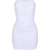 Hvid - Meshdetaljer Tøj PrettyLittleThing Shape Mesh Corset Detail Ruched Bodycon Dress - White
