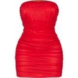Meshdetaljer - Polyamid Kjoler PrettyLittleThing Shape Mesh Corset Detail Ruched Bodycon Dress - Red
