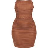 Brun - Meshdetaljer Kjoler PrettyLittleThing Shape Mesh Corset Detail Ruched Bodycon Dress - Chocolate Brown