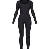32 - Rund hals - Sort Jumpsuits & Overalls PrettyLittleThing Ribbed Long Sleeve Scoop Neck Jumpsuit - Black