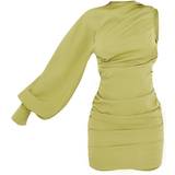 12 - Grøn - Korte kjoler PrettyLittleThing One Sleeve Ruched Woven Bodycon Dress - Sage Green