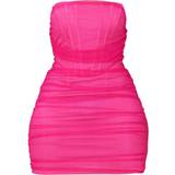 Meshdetaljer - Pink Tøj PrettyLittleThing Shape Mesh Corset Detail Ruched Bodycon Dress - Hot Pink