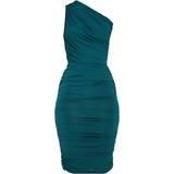 6 - Elastan/Lycra/Spandex - Grøn Kjoler PrettyLittleThing Slinky One Shoulder Ruched Longline Midi Dress - Emerald Green