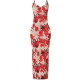PrettyLittleThing Plisse Strappy Maxi Dress - Nude Floral Print