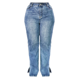 PrettyLittleThing 48 - Blå Bukser & Shorts PrettyLittleThing Split Hem Jeans Plus Size - Mid Blue Wash
