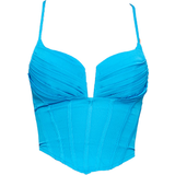Blå Korsetter PrettyLittleThing Strappy Pleated Bust Corset Detail Crop Top - Bright Blue