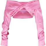 PrettyLittleThing Pink Overdele PrettyLittleThing Bardot Twist Front Crop Blouse - Candy Pink
