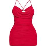 44 - Korte kjoler - Rød PrettyLittleThing Cowl Shape Bralet Detail Ruched Bodycon Dress - Red