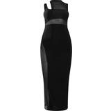 10 - Meshdetaljer Kjoler PrettyLittleThing Slinky Mesh Insert Racer Midaxi Dress - Black