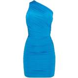 32 - Blå - Elastan/Lycra/Spandex Kjoler PrettyLittleThing Ruched One Shoulder Bodycon Dress - Blue
