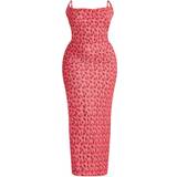 26 - 46 - Elastan/Lycra/Spandex Kjoler PrettyLittleThing Printed Plisse Cowl Neck Maxi Dress Plus Size - Rose